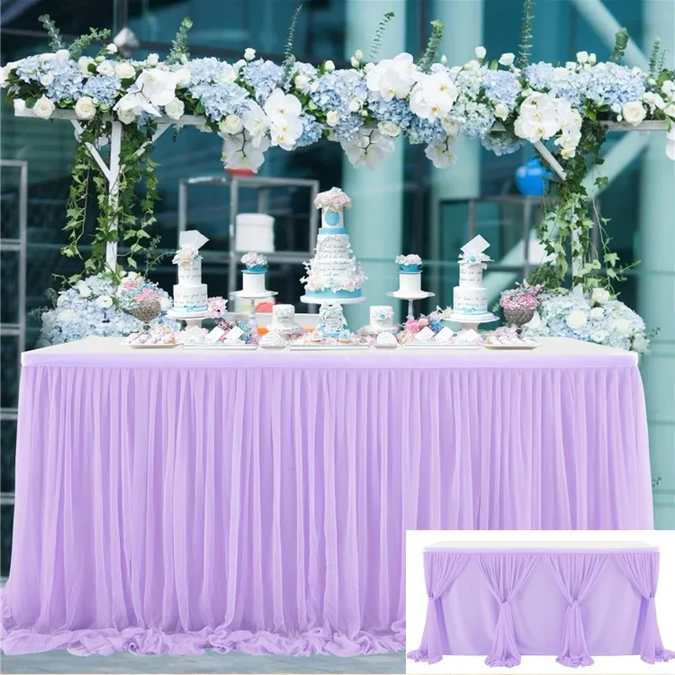 Falda de mesa con tutú de tul para boda, falda de mesa para fiesta de cumpleaños, falda de mesa a rayas, mantel plisado con bloques de colores, accesorios de decoración festiva