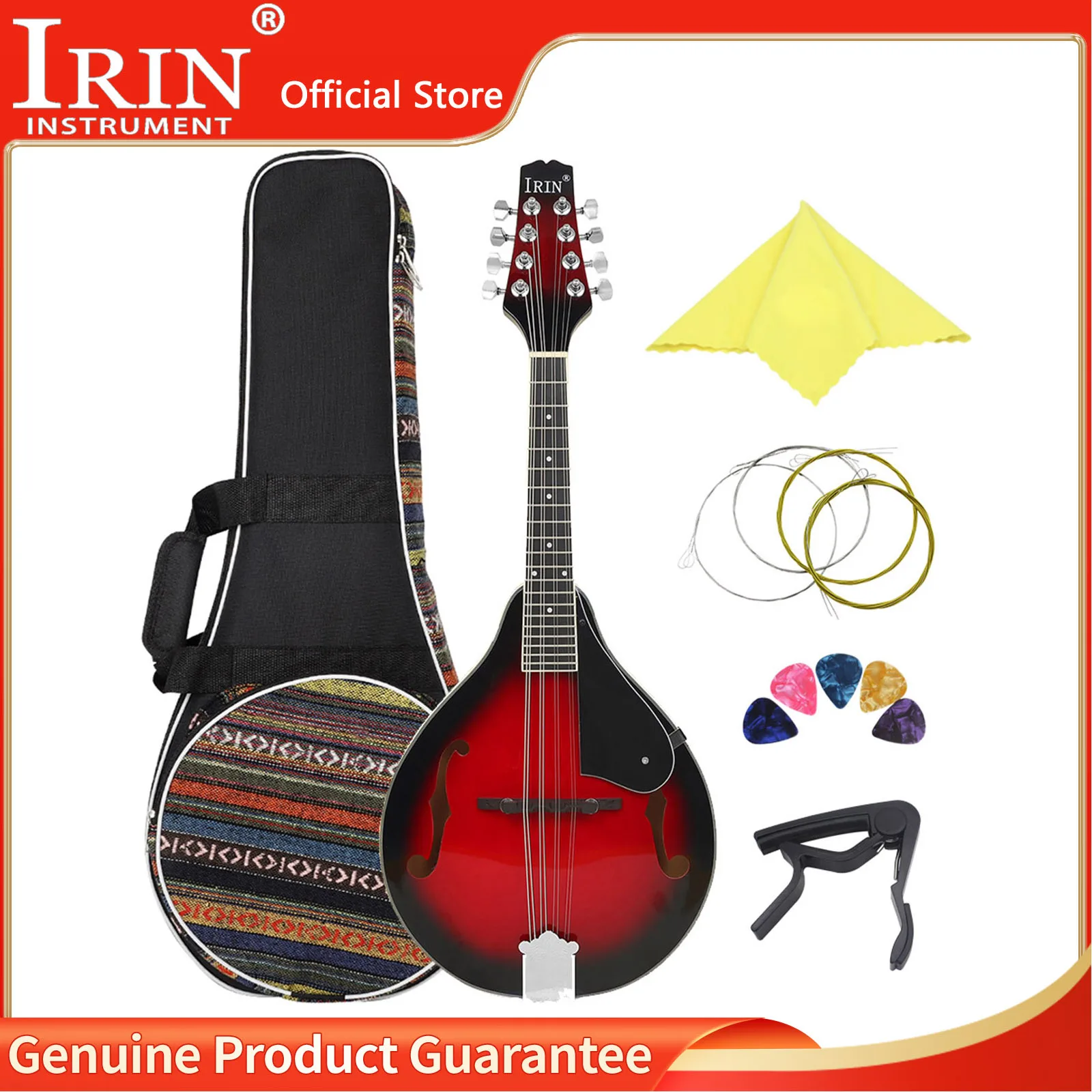 IRIN ME-28 8 Strings Mandolin Guitar Solid Wood A-Style Acoustic Mandolin with Case Strings Picks Capo Parts Accessories