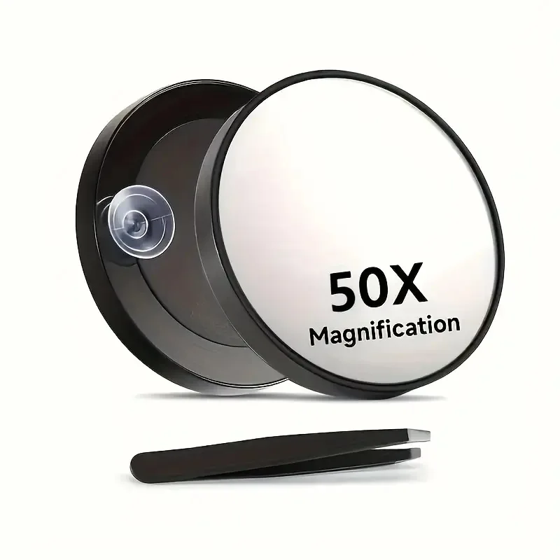 50X Suction Magnifying Mirror With Eyebrow Tweezers Portable Makeup Mirror Set For Precise Facial Hair Removal Beauty Tool
