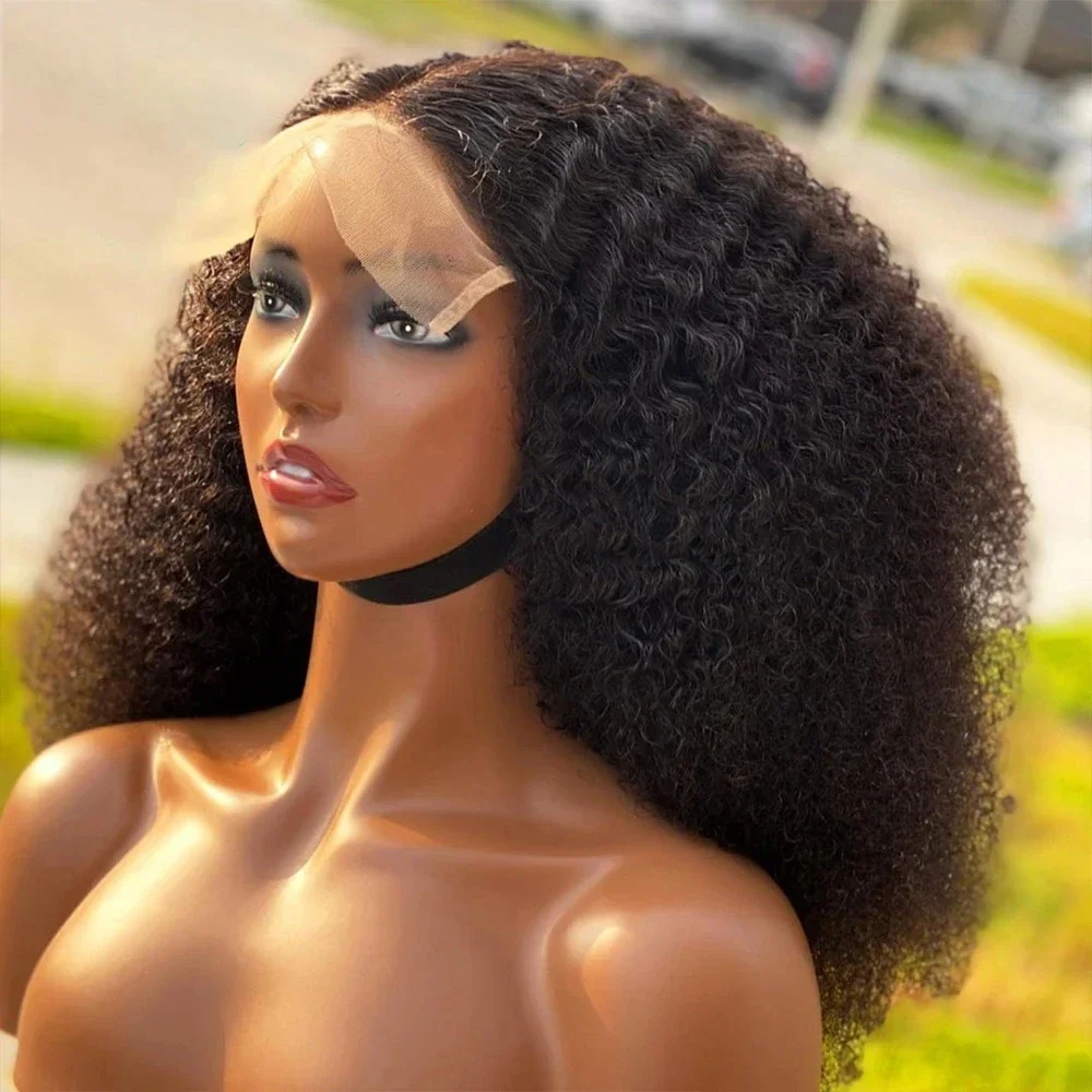 

Soft Natural Black 26Inch Long Kinky Curly 180Density Natural Hairline Lace Front Wig For Black Women Baby Hair Preplucked