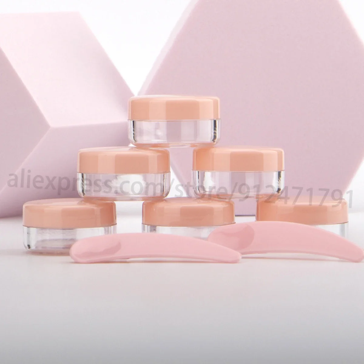 

100pcs 5g Pink Cap Empty Plastic Cosmetic Makeup Jar Pots Transparent Sample Bottles Eyeshadow Cream Lip Balm Container
