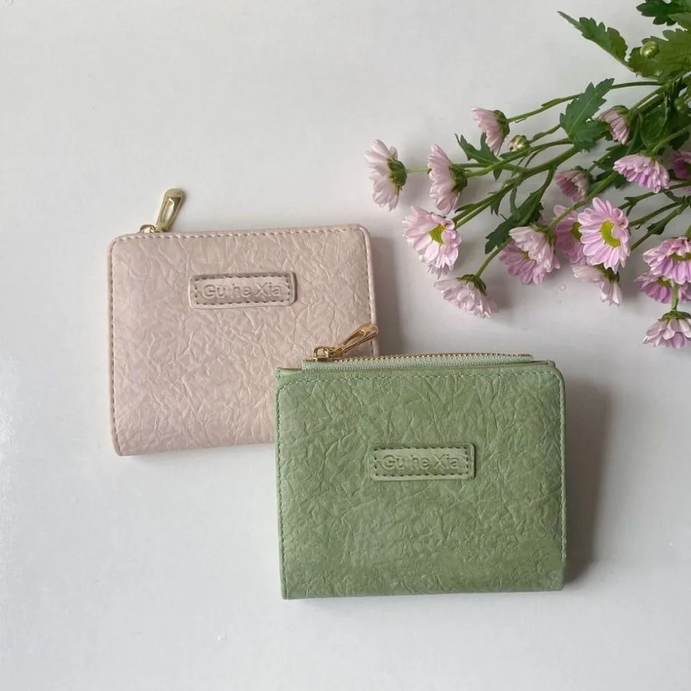 

Retro Leather Short Wallet Womens Small Solid Color Zipper Large Capacity Coin Pocket Slim Card Holder Vintage Minimalist Wallet