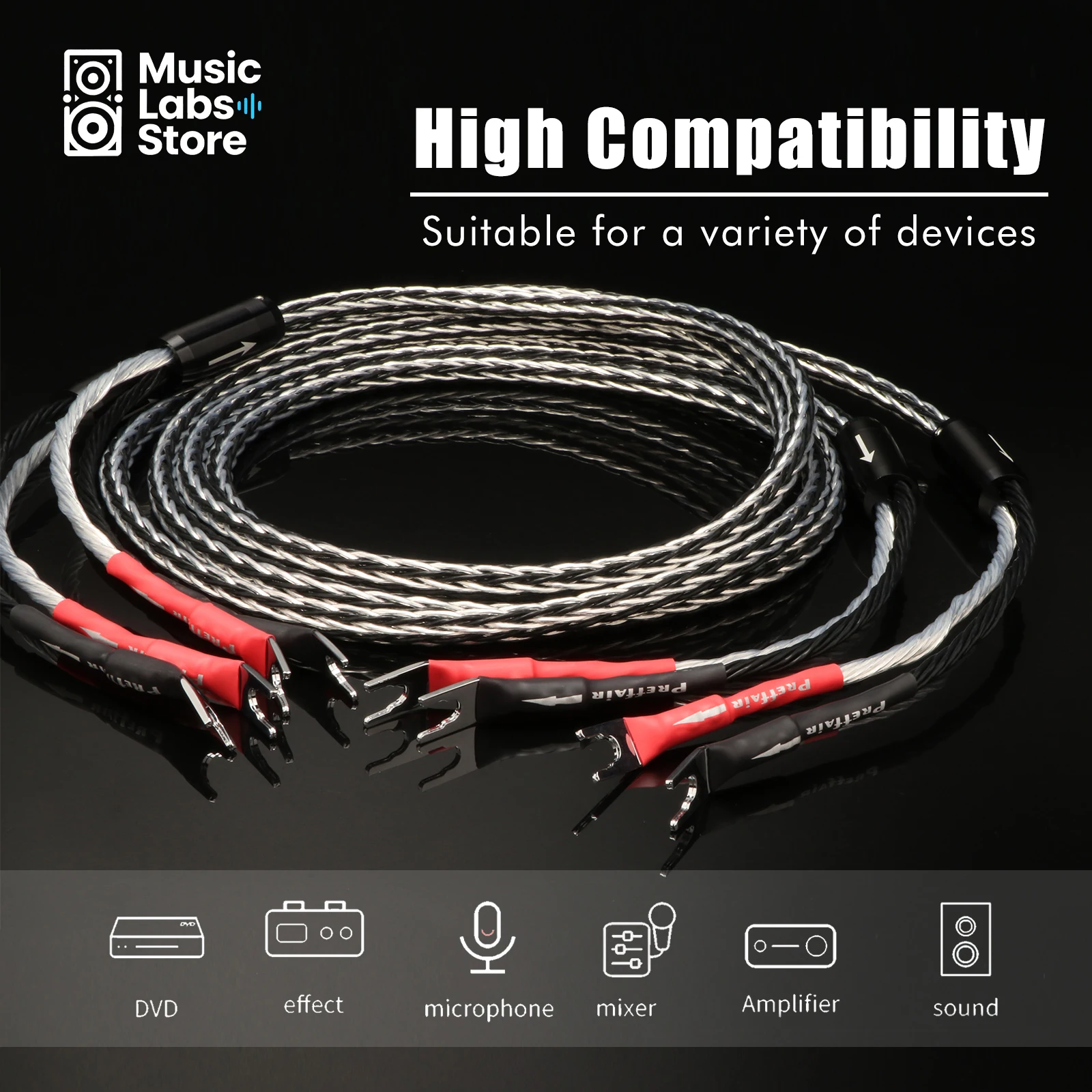 Pair HIFI Speaker Cable 7N OCC single crystal copper 16Cores BiWiring Loudspeaker Cables Banana/Spade Plugs