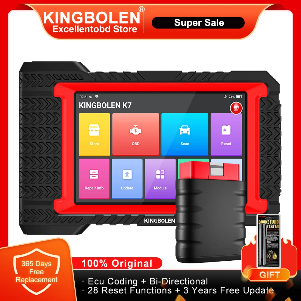 KINGBOLEN K7 All System 7 Inch Tablet Diagnostic Tool IMMO AF 28 Resets ECU Coding BI-Directional 3 Years Free pk Thinkscan Max2 