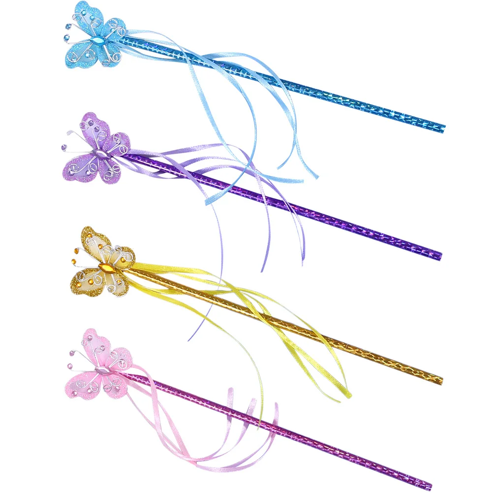 

4Pcs Shining Fairy Wands Glitter Butterfly Stick Fairy Stage Performance Party Supply Cosplay Prop Costume Accessory