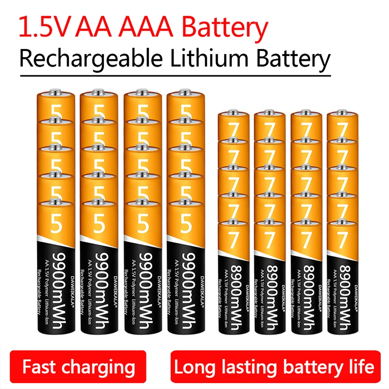 1.5V AA AAA Battery 9900mWh Rechargeable Lithium-ion Battery AA AAA Battery for remote control mouse small fan Electric toy