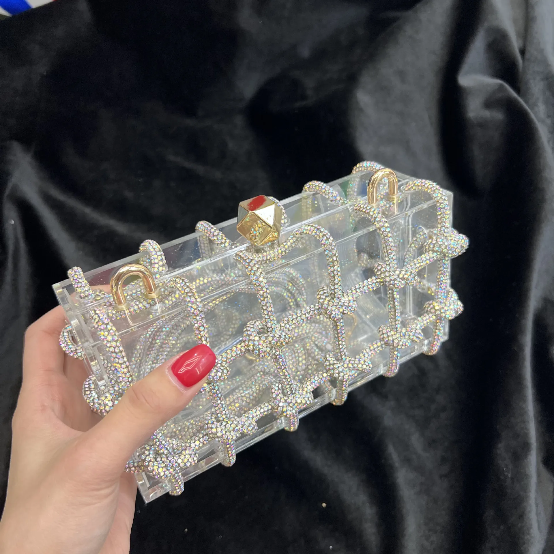 

Handle Rhinestones Evening bag silver Crystal handmade Bags for Women Purses and Handbags Luxury Designer banquet bag