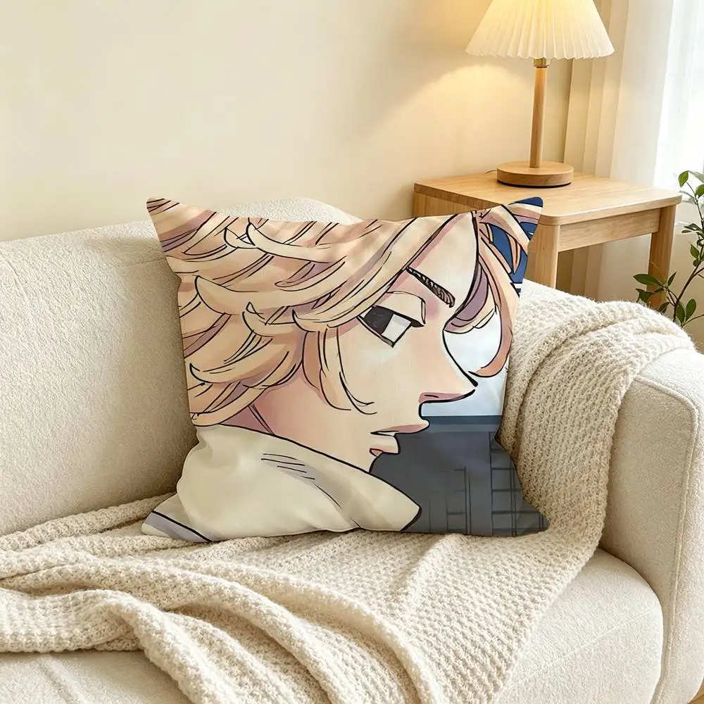 Tokyo Revengers Manjiro Sano Square Double-Sided printed Pillow Case Bedroom Bedside Pillow Sofa Cushion Cover