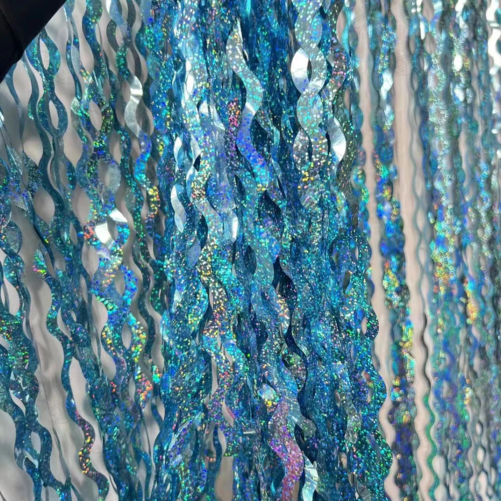 1/2 Packungen Wellenförmige Glitzervorhänge für Geburtstagsdekoration, Laser-Glitzerfransen, Regenbogen-Folien-Hintergrundvorhänge für Weihnachtsdekoration – Detail 14