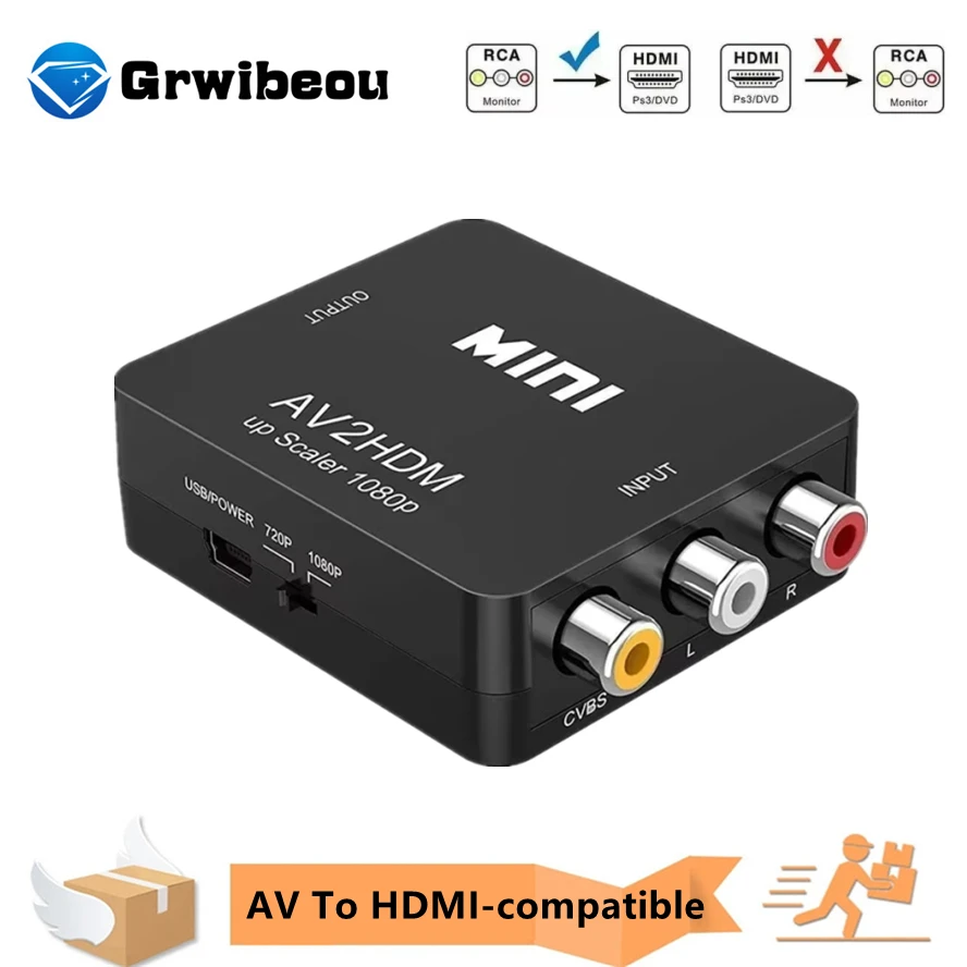 1080P RCA AV To HDMI-compatible HDTV to AV Composite Adapter Converter AV2HD Audio Video Cable CVBS AV Adapter with USB Cable