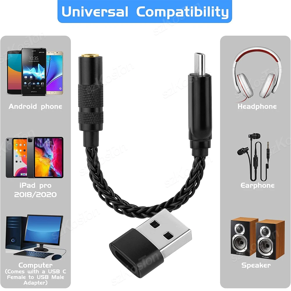 CX31993 MAX97220 Dual Chip Type C to 3.5mm Headphone Amplifier DAC HiFi Audio Decoder IEM AMP Smartphone Adapter for Android