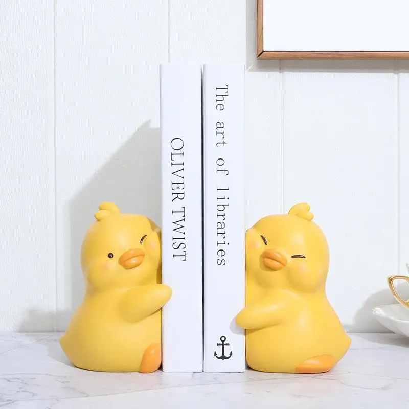 Hugging Duck Bookends - Adorable Cartoon Animal Book Stand for Desk, Decorative Shelf Organizer for Home & Office