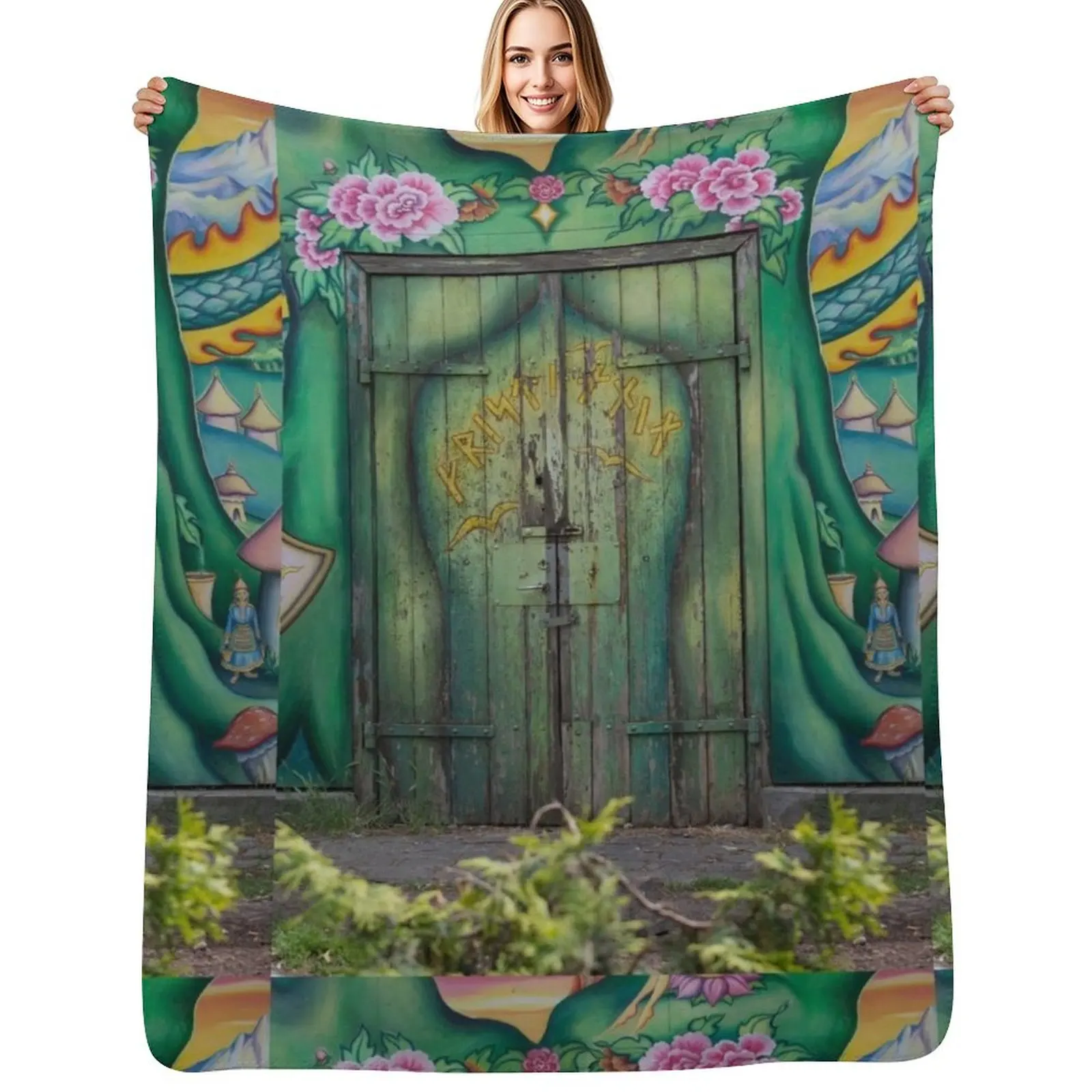Green door, Copenhagen, Christiania Throw Blanket Custom Soft Big Beach for sofa bed plaid Thins Blankets