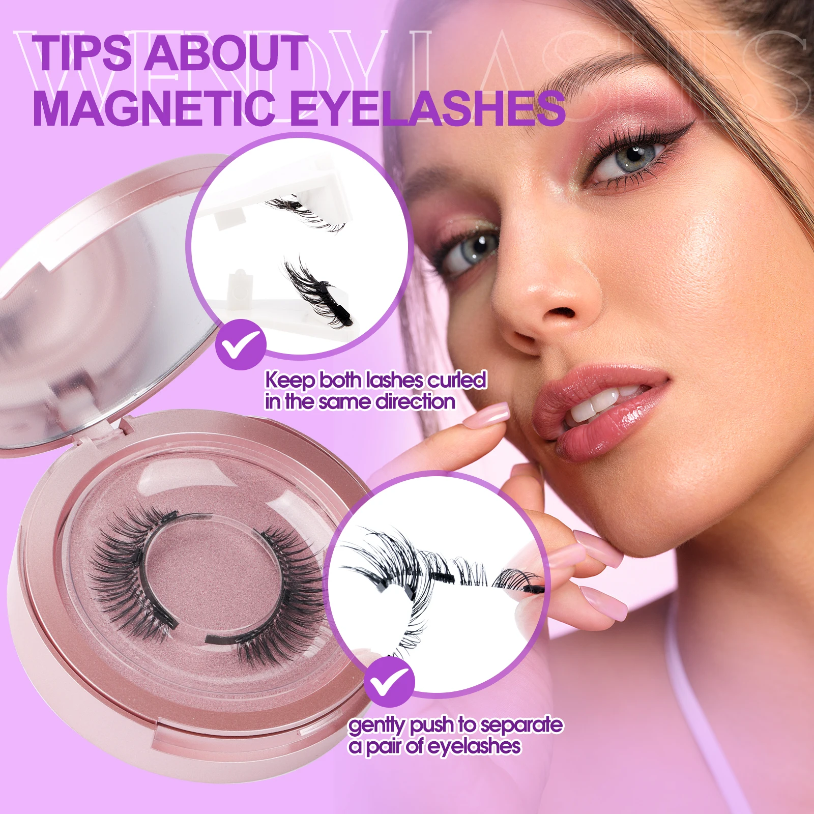 Wendy Lashes Cílios Magnéticos 2 Pares de Cílios de Vison 3D Feitos à Mão Conjunto de Cílios Postiços Reutilizáveis Natural Longo Maquiagem de Cílios Postiços