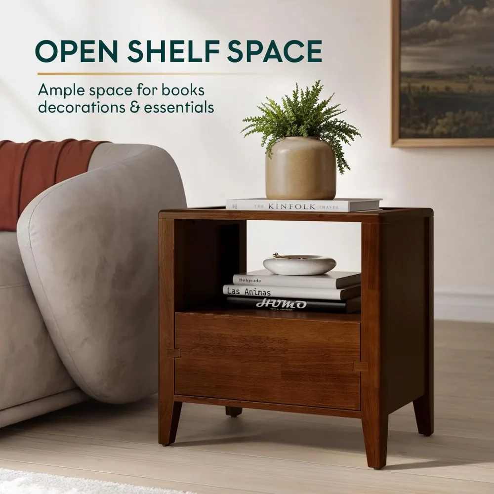 منضدة شاليبا من الخشب الصلب الحديث في منتصف القرن، طاولة جانبية بدرج واحد لغرفة النوم ومساحات المعيشة، تتطلب التجميع