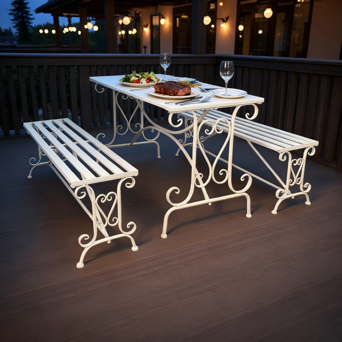 European-style vintage iron art long table and bench for outdoor courtyard, multi-person dining table, dining chairs, coffee table, tea table. Not a set, must be purchased separately