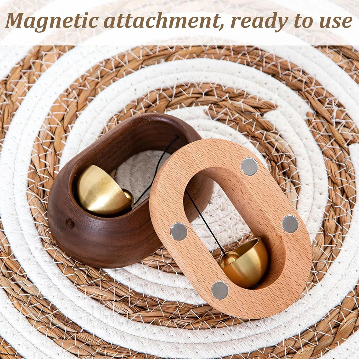 1pc Magnetic Brass Doorbell Reminder Wooden Wind Chimes Self-adhesive Shopkeepers Bell for Door Home Decorations