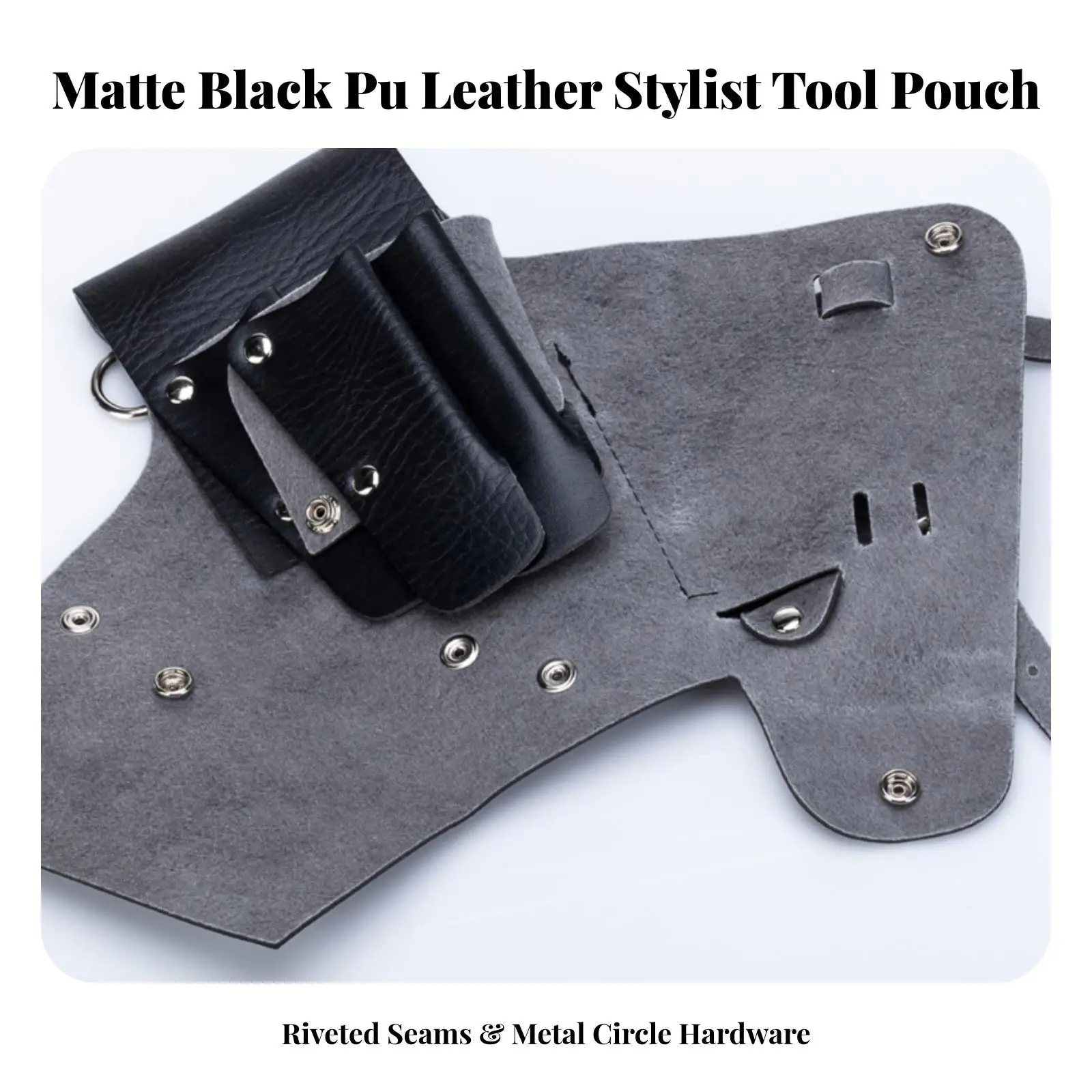 Black Faux Leather Hairdresser Waist Pouch for Professional Barbers Multi Compartment Tool Belt Bag with Reinforced Stitching