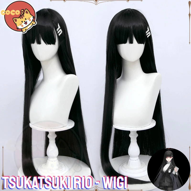 Tsukatsuki Rio Cosplay Wig Game Blue Archive Tsukatsuki Cosplay Rio Wig 100cm Long Black Straight Wig CoCos