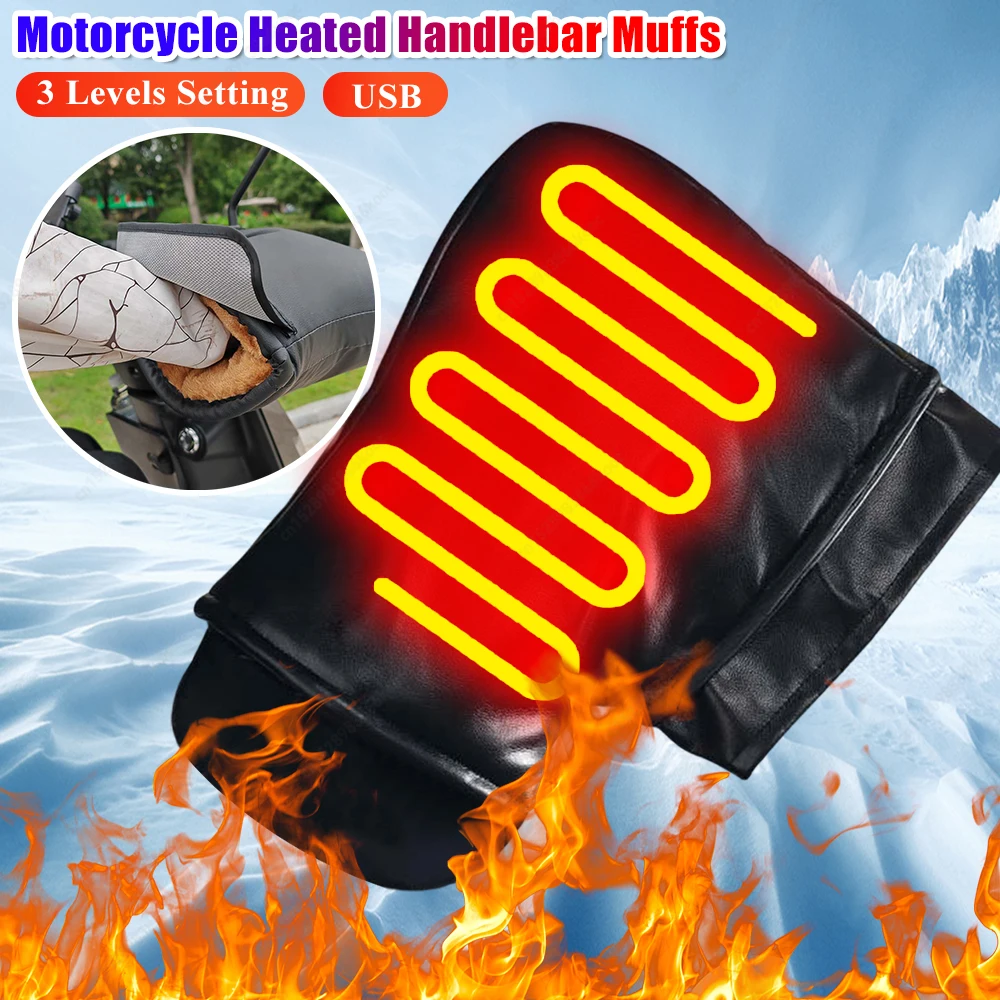 

Motorbike Heated Handle Grip Gloves Waterproof Motorcycle Heating Warm Muffs 3 Levels Setting for Bicycle MTB Motorcycle Scooter