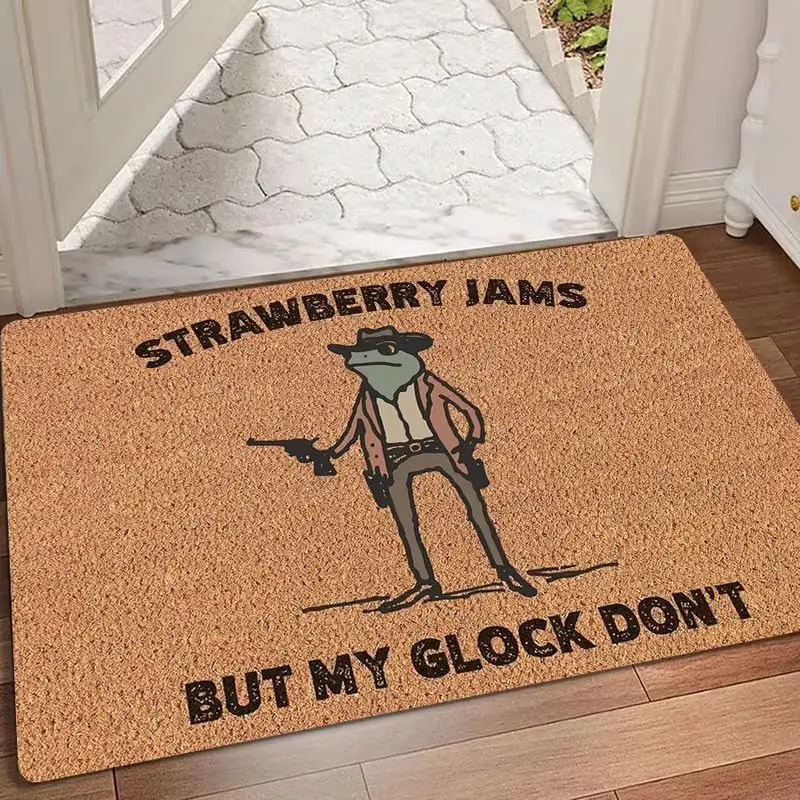 VIKAMA Grumpy Cartoon Toad Welcome Rug Non Slip Funny Silly Patio Doorway Balcony Rustic Country Decorative Mat