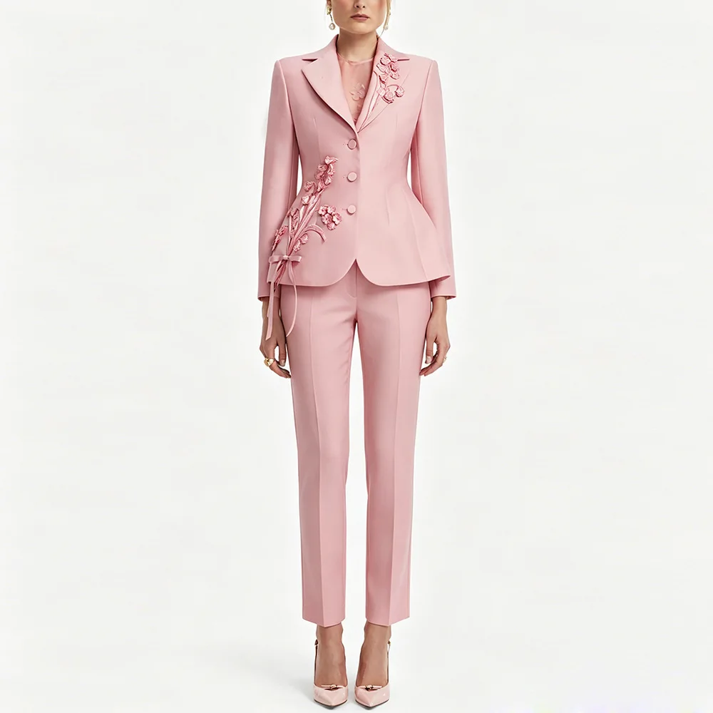 HIGH STREET Newest Fashion 2026 Designer Suit Set Women's Luxurious Embroidery Blazer Straight Pants Set 2pcs