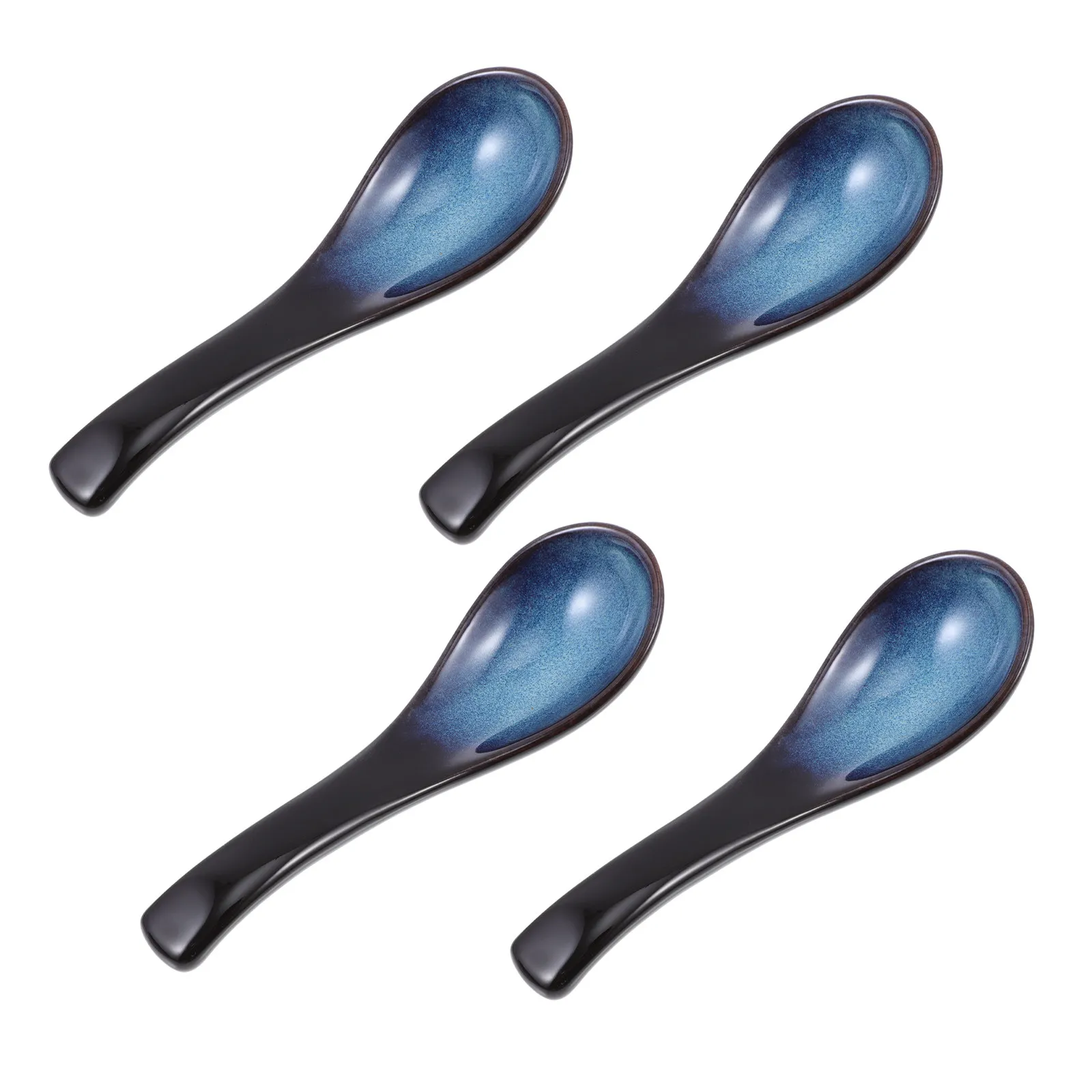 4Pcs Japanese Retro Ceramic Spoon Set Smooth Glossy Surface for Soup Porridge Coffee Honey Dessert Serving Home Dining Gift Blue