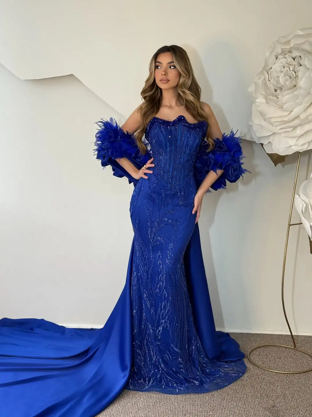 New Design Luxury Beading Sequins Strapless Charming Fashion Mermaid Evenig Prom Formal Party Dress
