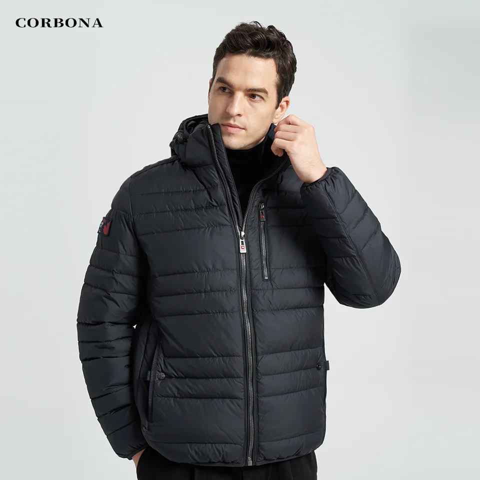 CORBONA 2023 Winter Men Coat Thick Jacket Freeze Warm Fur Detachable Hat Dad Gift Outdoor Cool Fashion Daily Casual Black Parka