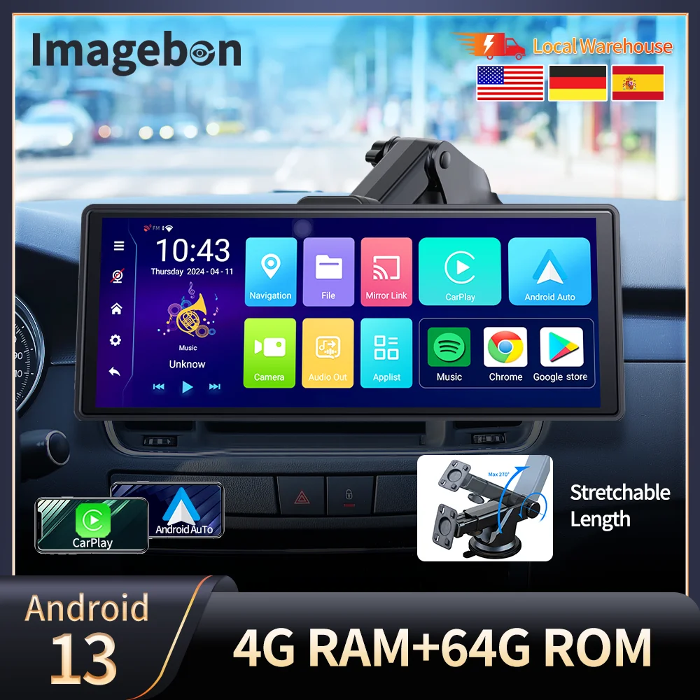 Imagebon 10.26 Inch E64 Dash Cam Android 13 5G WiFi Car DVR 8 Core GPS FM Aux U Disk Rearview Mirror 5.1 Bluetooth Phone Call