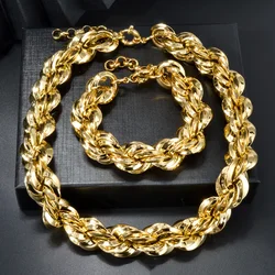 1 Set Exaggeration Big Chain Necklaces Bracelet 18K Gold Plated Chunky Twist CCB Link Choker Gothic Jewelry Hip Hop Party Gift