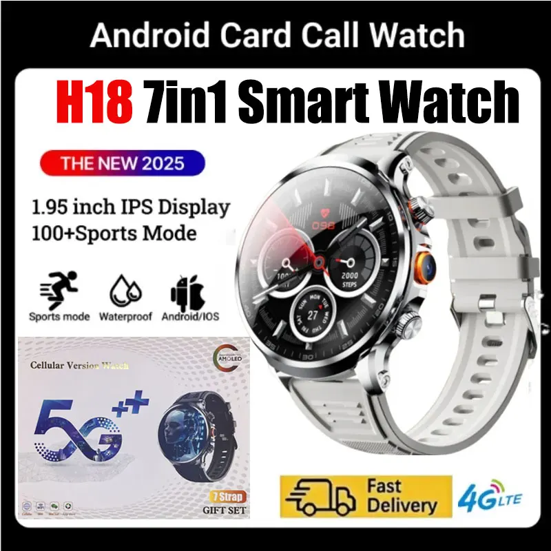 

Смарт-часы 4G LTE Android для мужчин и женщин, HD-экран 1,95 дюйма, поддержка двух SIM-карт, 100 режимов фитнеса, отслеживание сердечного ритма/сон