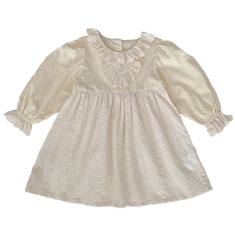 2026 Mädchen Langarmkleid mit Rüschen-Spitzenkragen, besticktes Baumwoll-Prinzessinnenkleid für Frühling und Herbst, Kindergeburtstagsparty Vestido – Detail 17