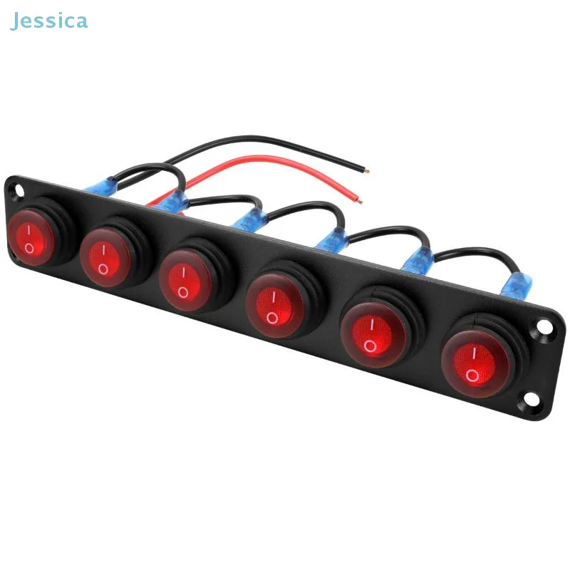 ♥12V 1-6 Gang Rocker Switch Panel Waterproof On-Off Toggle Switches With Red LED Light For Automotive,Boat,Truck Vehicles