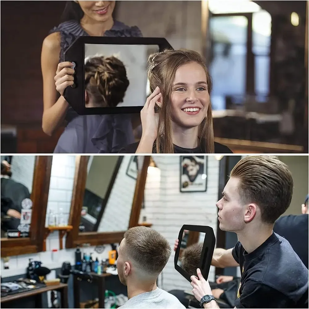 Handheld Mirror Hairdressing Salon & Barber Black 2-Hand Hang Up Back Vanity