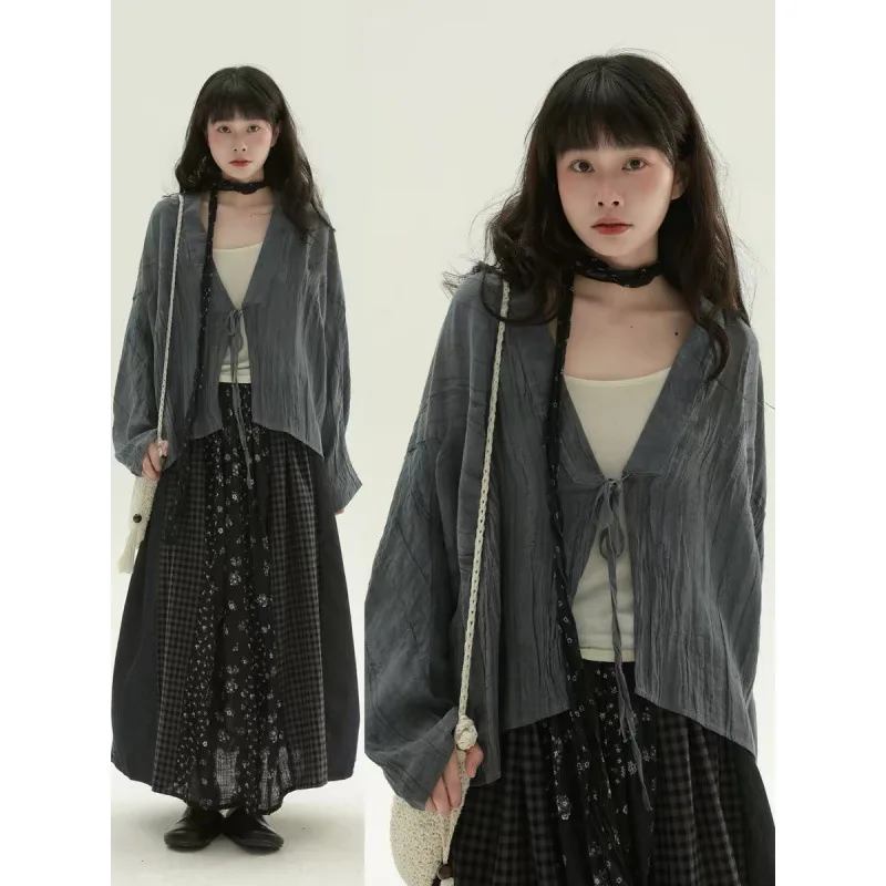 Tops Women Top V Neck Full Sleeve Casual Loose Solid Camis Y2k Streetwear Lace Up Open Stitch Elegant Work Tees Summer 2026
