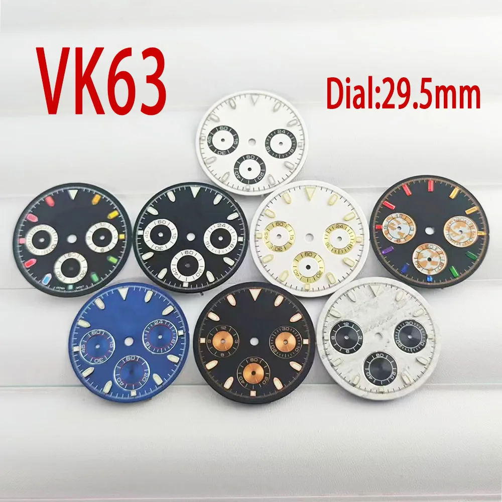 Watch 29.5mm dial VK63 Dial Green luminous VK63 automatic movement case with strap hands for men's watch accessories