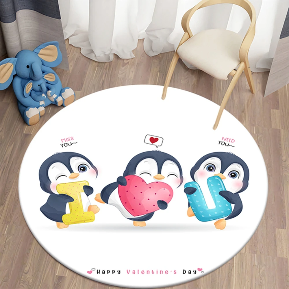 

CLOOCL New Cute Penguin Rug Children's Flannel Carpet Animal Round Carpet for Living Room Non-slip Carpet In The Children's Room