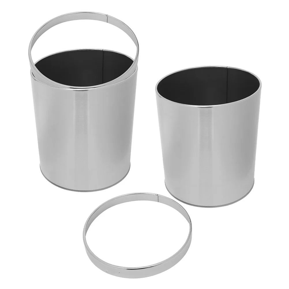 

2Pcs Stainless Steel Trash Can Round No Lid Large Capacity Kitchen Bathroom Wastebasket Modern Style Home Decor