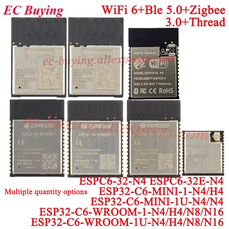 Zdjęcie: 20 szt./1 szt. ESP32-C6-WROOM-1 1U N4 N8 N16 H4 ESP32C6 2.4GHz Wi-Fi 6 Ble 5 Moduł Bezprzewodowy Wi-Fi 4MB 8MB 16MB Zigbee 3.0 Thread SPI