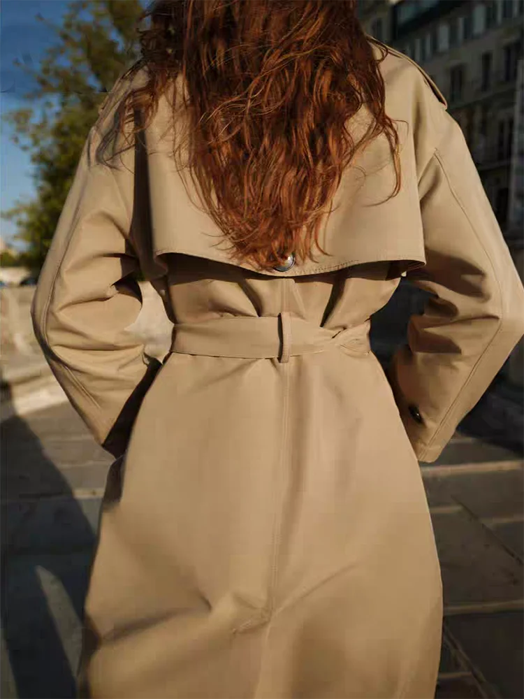 Autumn 2025 New Women's Long Double-breasted Coat with Stand Collar Slit Waist Belt Faionable Ele Ethnic Sle