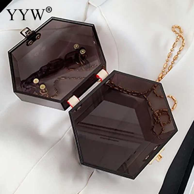 Fashion Fluorescent Clear Square Acrylic Top Women Clutch Handbag Box Designer Brand Metal Chain Crossbody Shoulder Satchels Bag