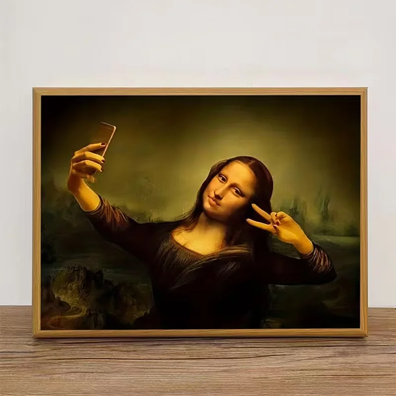 

1pc Mona Lisa Self-Portrait Frameless Canvas Print - Iconic Portrait Wall Art Poster 12x16 Inches, Modern Minimalist Decor for H