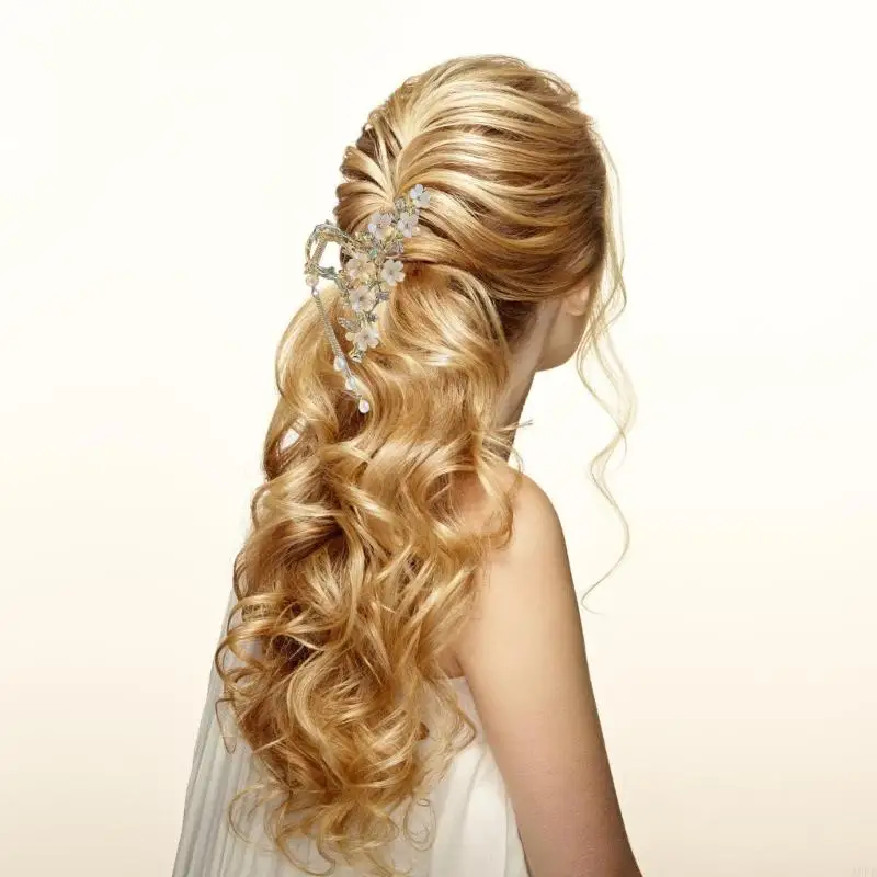 

Elegant Hair Claw Clip Hair Accessory With Flower Design And Pearls Tassels For Women Formal Event and Casual Hairstyles