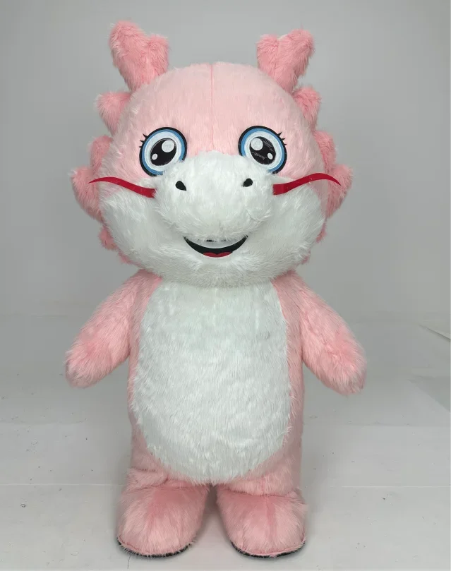 

Cute Pink Furry Inflatable Dragon Mascot Costume Halloween Christmas Party Outfits Kawaii Adults Fancy Party Dress No Battery