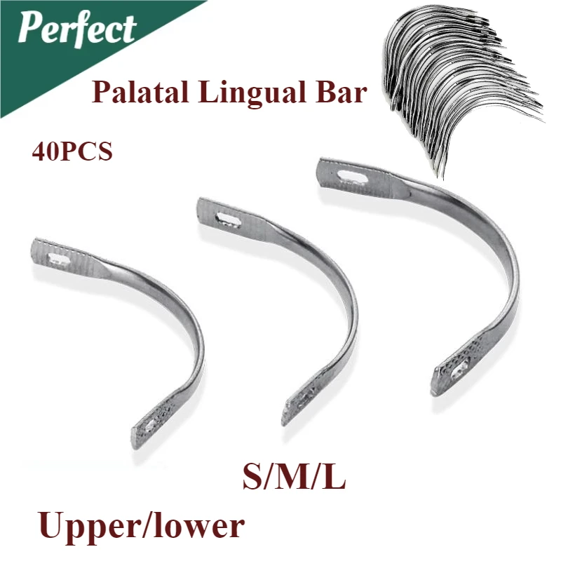 40Pcs Dental Lingual Bar Palatal Bars for Denture False Teeth Repair  L M S Dentistry Orthodontics Stainless Steel Material