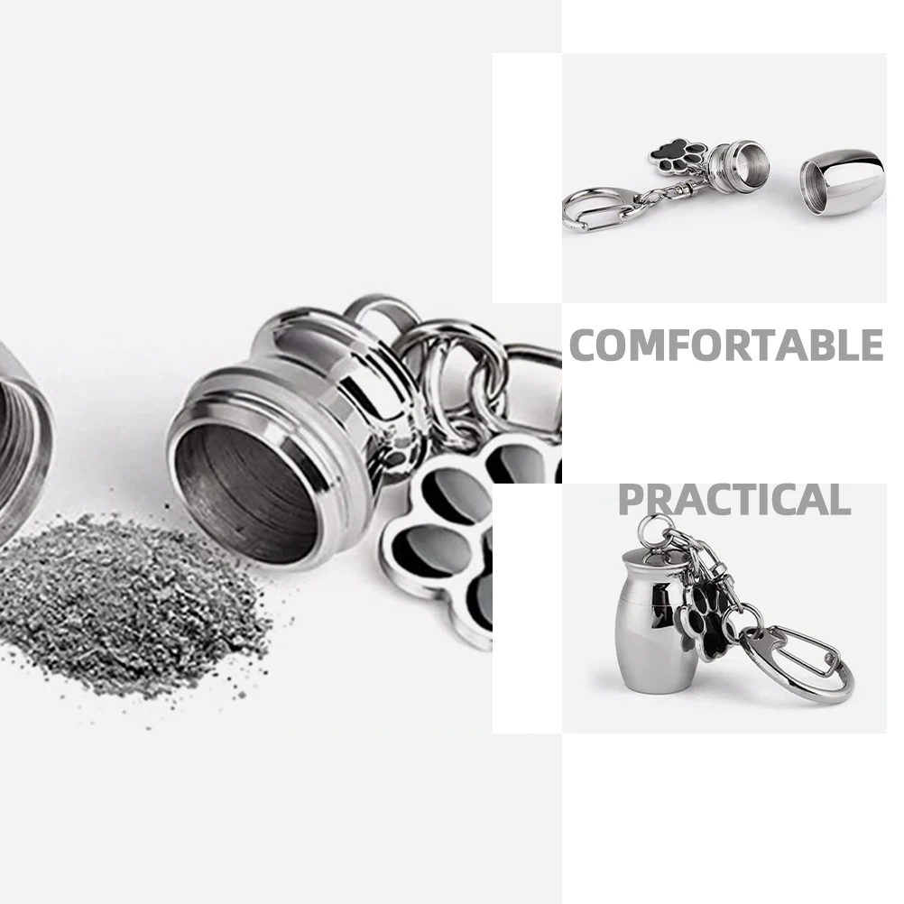

2pcs Pet Urn Keychain Hanging Ornament Mini Ash Container For Dog Cremation Keepsake Pendant Metal Key Ring Decor Bag Hanging