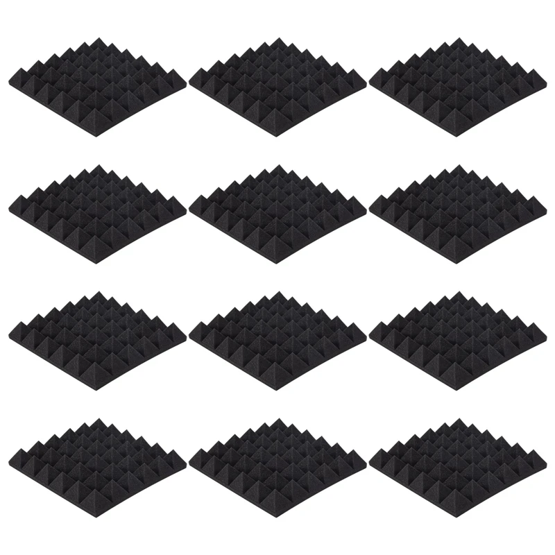 12Pcs Soundproof Foam Panels,2 Inch X 12 Inch X 12 Inch Pyramid Shaped Acoustic Panels For Wall,Studio, Home And Office