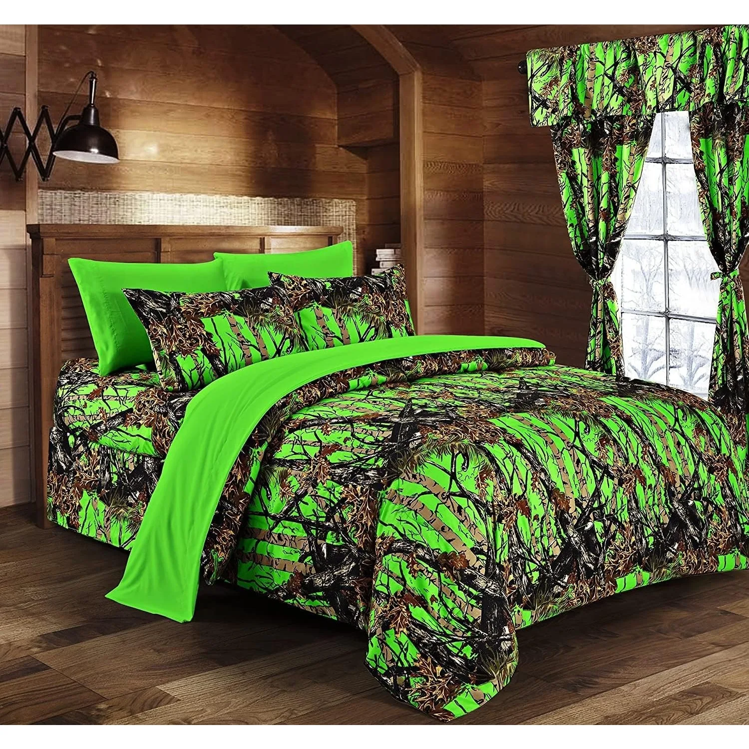 Biohazard Green Camouflage Twin 2pc Comforter Set - Premium Luxury Camo Comforter and 1 Camo Print Pillowcase Camo Bedding for