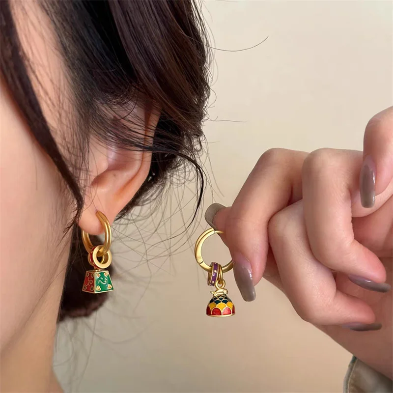 1Pair Retro Luxury Enamel Drip Oil Earrings For Women Girls Ethnic Chinese Style Colorful Earrings Jewelry Accessories Gifts